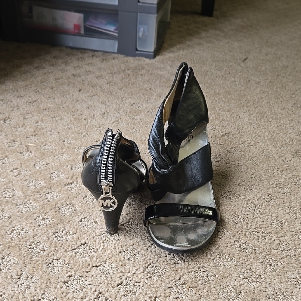 Michael Kors Black Women's Heels Leather Sandals Spring 7.5 MK